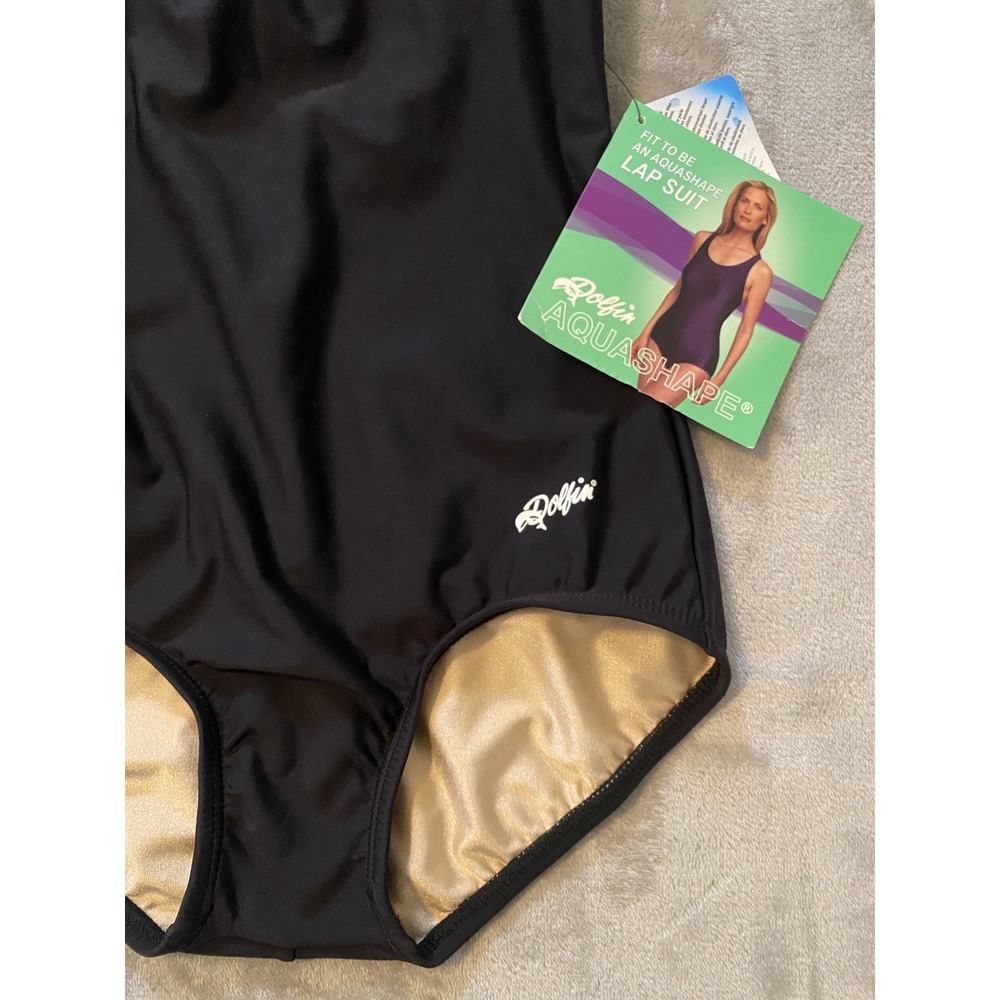 Dolfin Swimsuit Women 34/8L Black Aqua Shape Lap Suit Racerback One Piece New - Picture 3 of 10